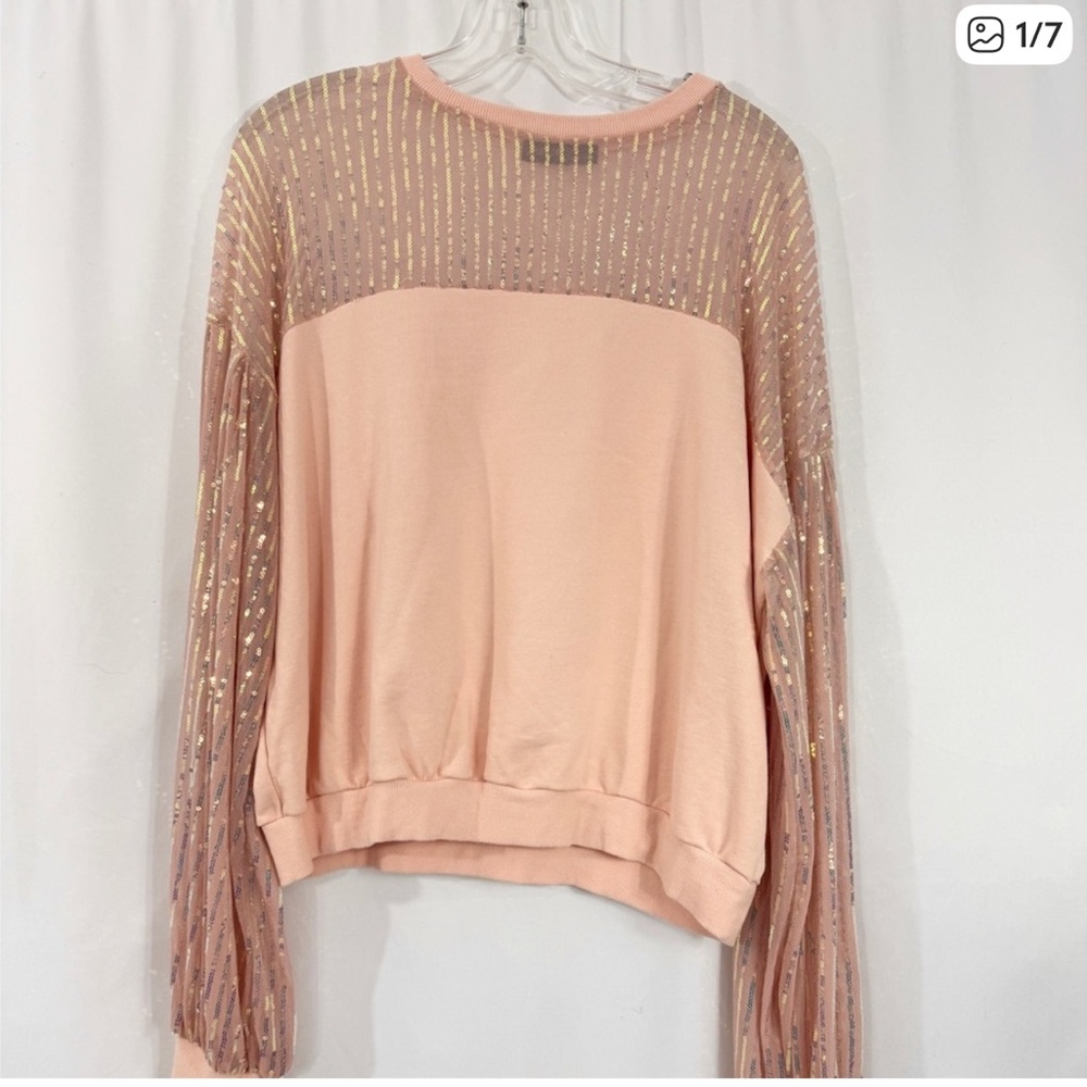 French Terry Blush Pink Sequin Trim Pullover